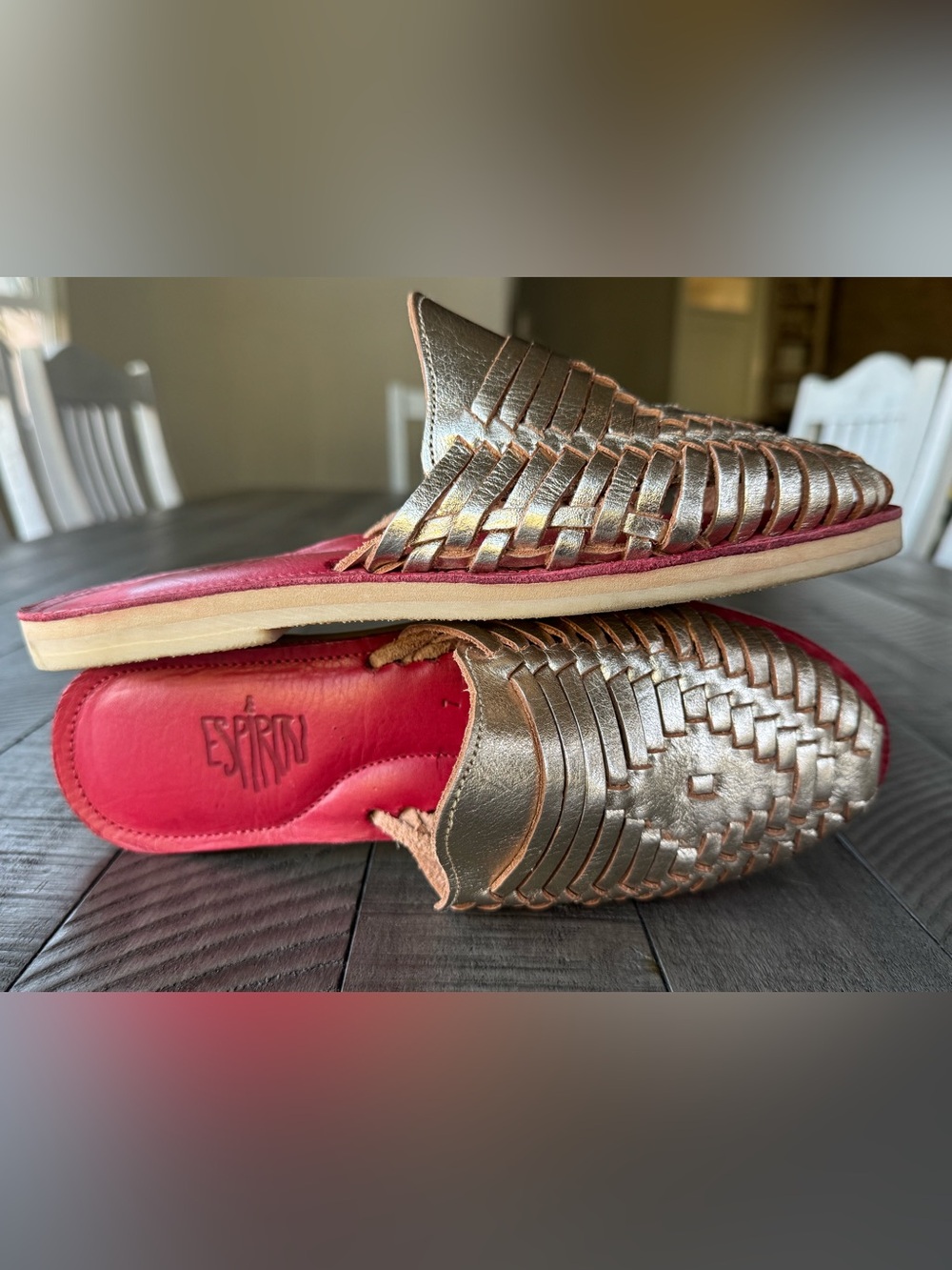 Espiritu Huarache Metallic Gold Woven Slip-Ons Slide Mules Women’s Size 7